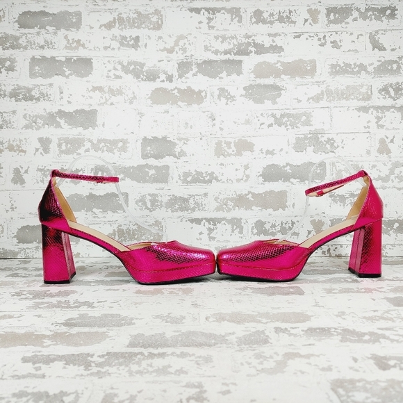 NEW BP BE PROUD Fynn Pink Metallic Ankle Strap Platform Heeled Sandals K297 - Picture 7 of 12